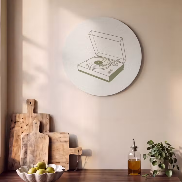 Platenspeler - Vinyl - Muziek - Minimalistisch - Groen Akoestische PET Vilt - Rond klein -sfeer2