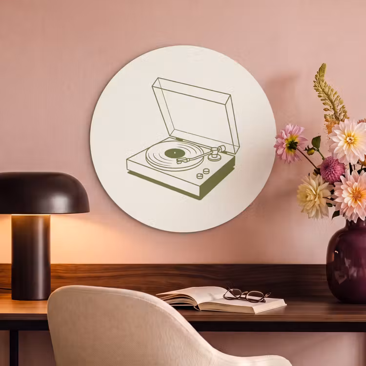 Platenspeler - Vinyl - Muziek - Minimalistisch - Groen Akoestische PET Vilt - Rond klein -sfeer3