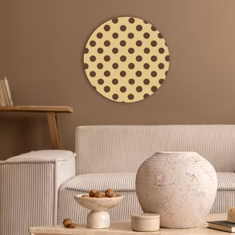 Polka Dot - Stippen - Retro - Geel - Bruin Akoestische PET Vilt - Rond klein 838 -sfeer1