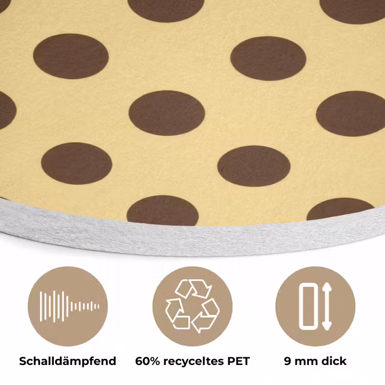 Polka Dot - Stippen - Retro - Geel - Bruin Akoestische PET Vilt - Rond klein 838 -closeup_DE