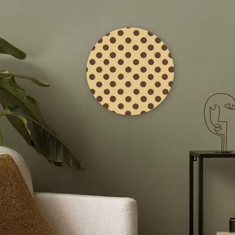 Polka Dot - Stippen - Retro - Geel - Bruin Akoestische PET Vilt - Rond klein 838 -sfeer2