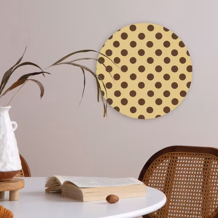 Polka Dot - Stippen - Retro - Geel - Bruin Akoestische PET Vilt - Rond klein 838 -sfeer3