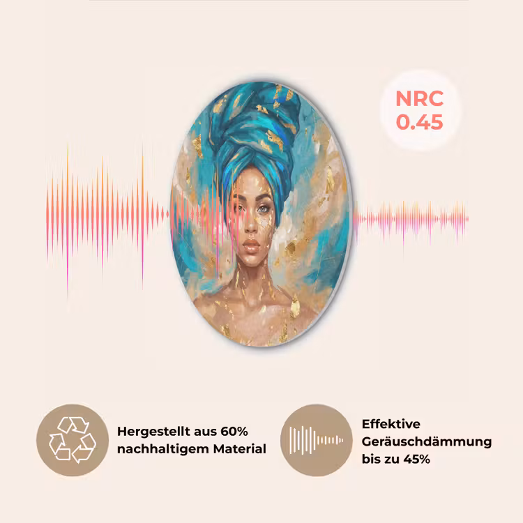 Portret - Vrouw - Schilderij - Blauw - Goud - Expressief Akoestische PET Vilt - Rond klein -USP_DE