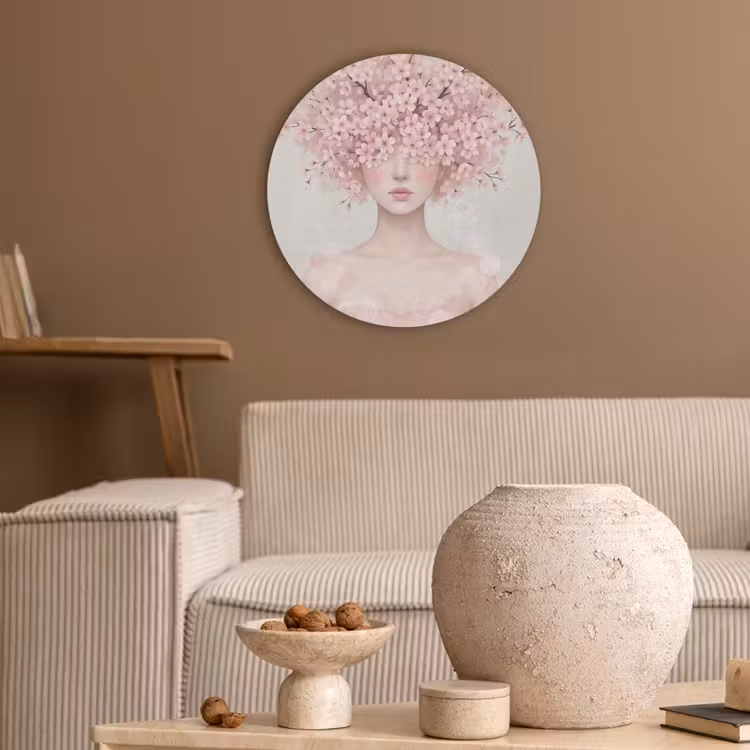 Portret - Kersenbloesem - Roze Akoestische PET Vilt - Rond klein -sfeer1