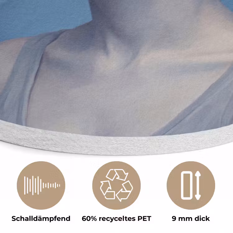 Portret - Zonnebril - Rook - Abstract - Blauw Akoestische PET Vilt - Rond klein -closeup_DE
