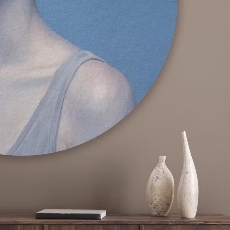Portret - Zonnebril - Rook - Abstract - Blauw Akoestische PET Vilt - Rond klein -sfeer5_closeup