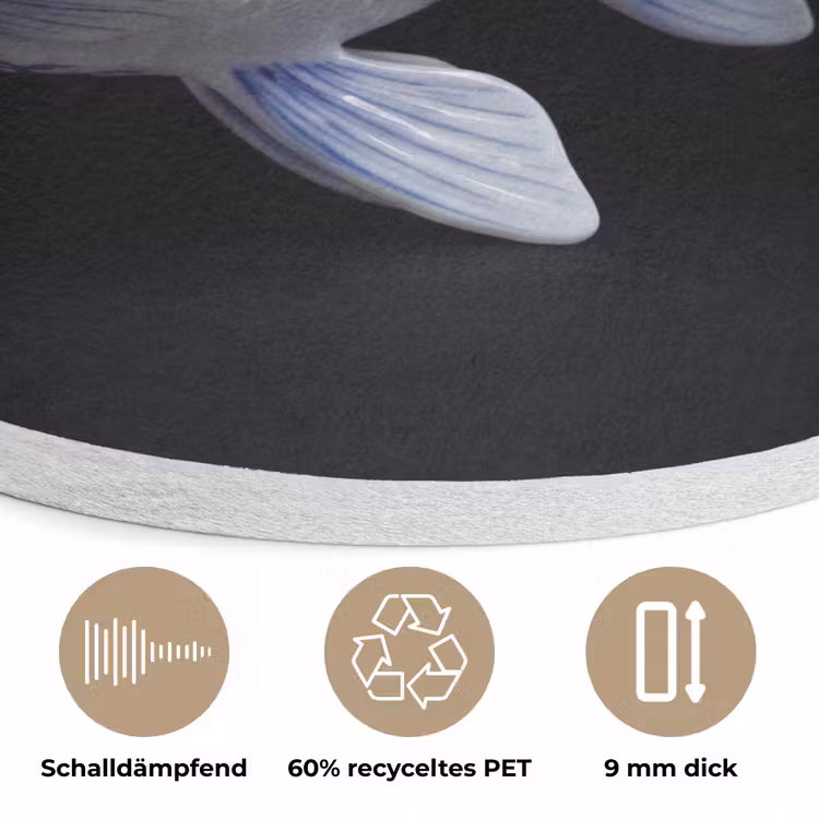 Porselein - Goudvis - Delfts - Blauw Akoestische PET Vilt - Rond klein -closeup_DE