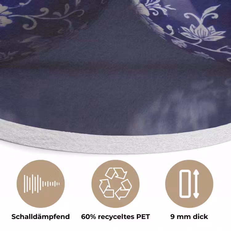 Porselein- Kersen - Delfts - Blauw Akoestische PET Vilt - Rond klein -closeup_DE
