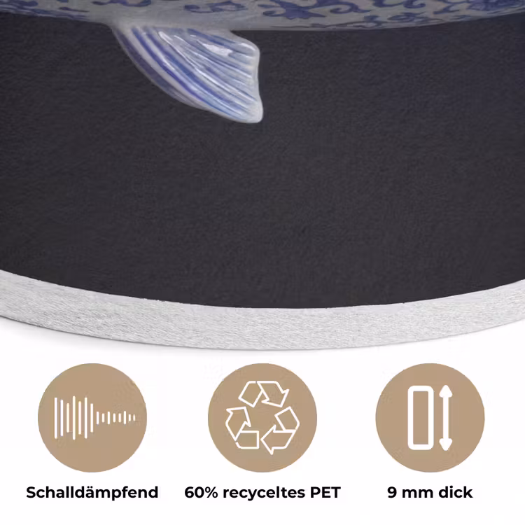Porselein - Tonijn - Delfts - Blauw Akoestische PET Vilt - Rond klein -closeup_DE