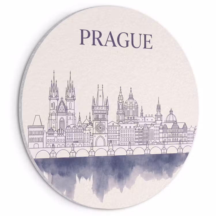 Praag - Skyline - Architectuur - Blauw Akoestische PET Vilt - Rond klein -3d