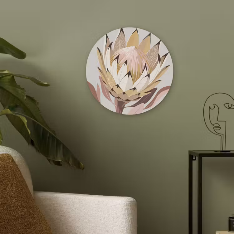 Protea - Bloem - Botanisch - Beige Akoestische PET Vilt - Rond klein -sfeer2