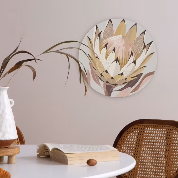Protea - Bloem - Botanisch - Beige Akoestische PET Vilt - Rond klein -sfeer3