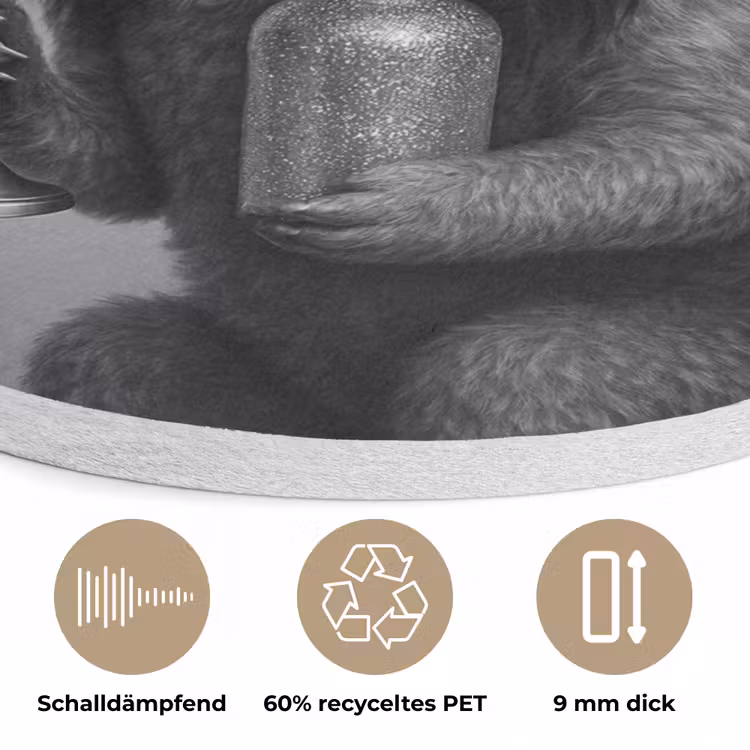 Poedel - Spiegel - Zwart - Wit Akoestische PET Vilt - Rond klein -closeup_DE