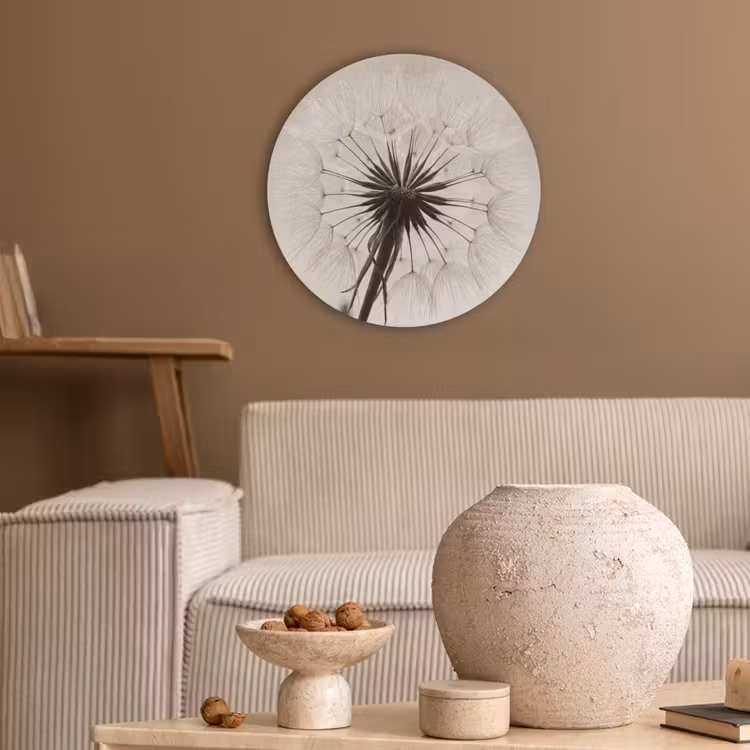 Paardenbloem - Minimalistisch - Wit Akoestische PET Vilt - Rond klein -sfeer1