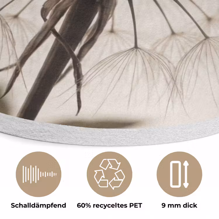 Paardenbloem - Minimalistisch - Wit Akoestische PET Vilt - Rond klein -closeup_DE