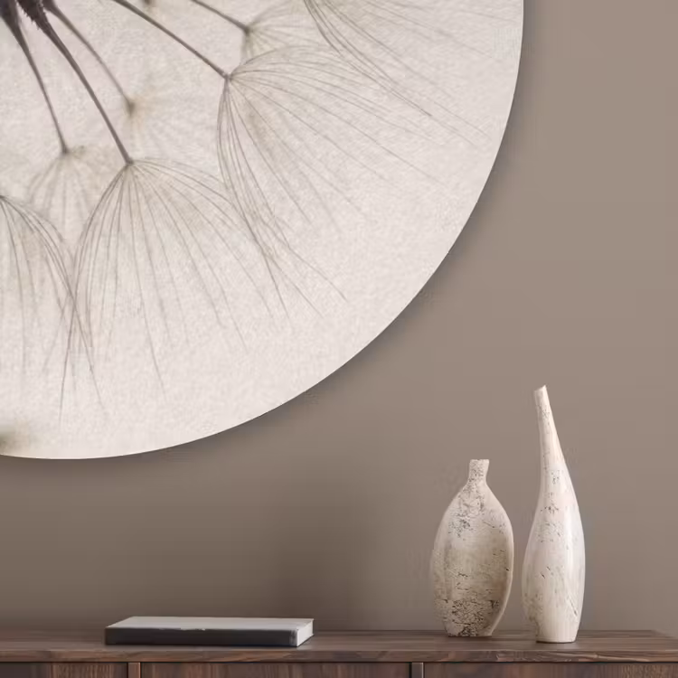 Paardenbloem - Minimalistisch - Wit Akoestische PET Vilt - Rond klein -sfeer5_closeup