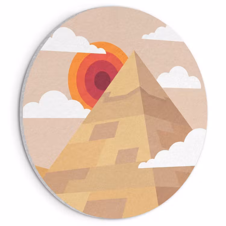 Piramide - Zon - Woestijn - Modern - Oranje Akoestische PET Vilt - Rond klein -3d