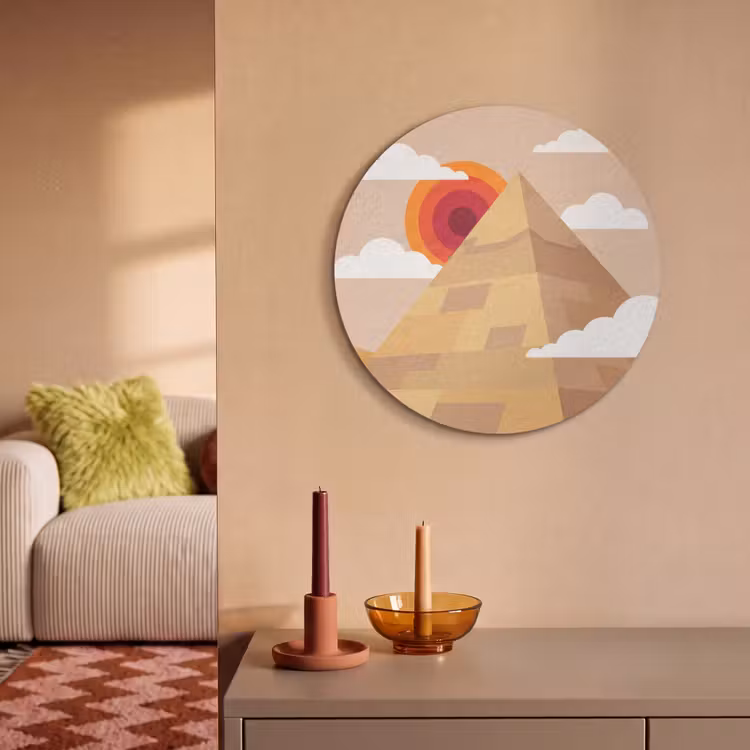 Piramide - Zon - Woestijn - Modern - Oranje Akoestische PET Vilt - Rond klein -sfeer1