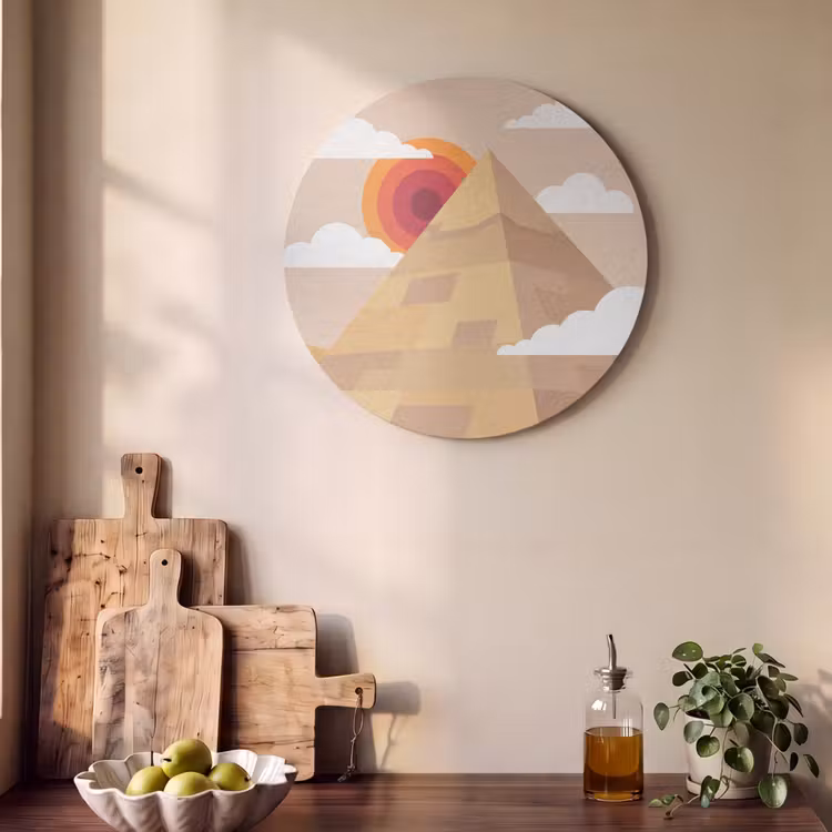 Piramide - Zon - Woestijn - Modern - Oranje Akoestische PET Vilt - Rond klein -sfeer2