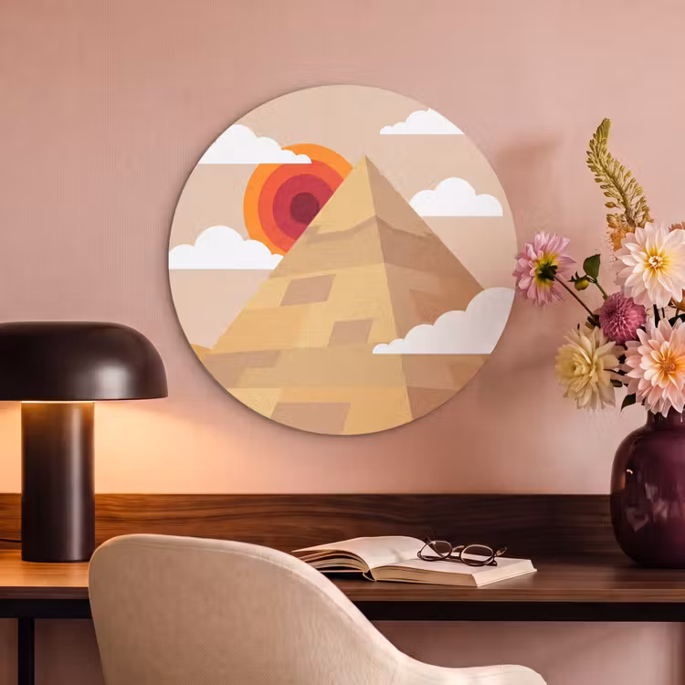 Piramide - Zon - Woestijn - Modern - Oranje Akoestische PET Vilt - Rond klein -sfeer3