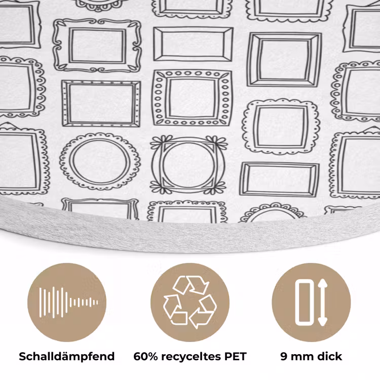 Lijsten - Patroon - Decoratie - Schets - Zwart-wit Akoestische PET Vilt - Rond klein -closeup_DE