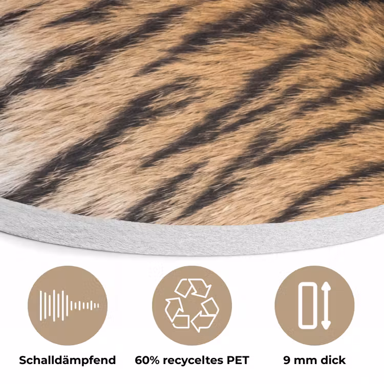 Realistisch - Tijgervacht - Zwart Akoestische PET Vilt - Rond klein -closeup_DE
