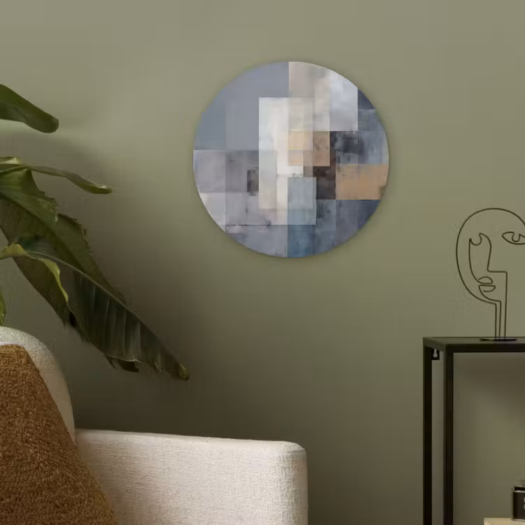 Rechthoeken - Abstract - Blauw Akoestische PET Vilt - Rond klein -sfeer2