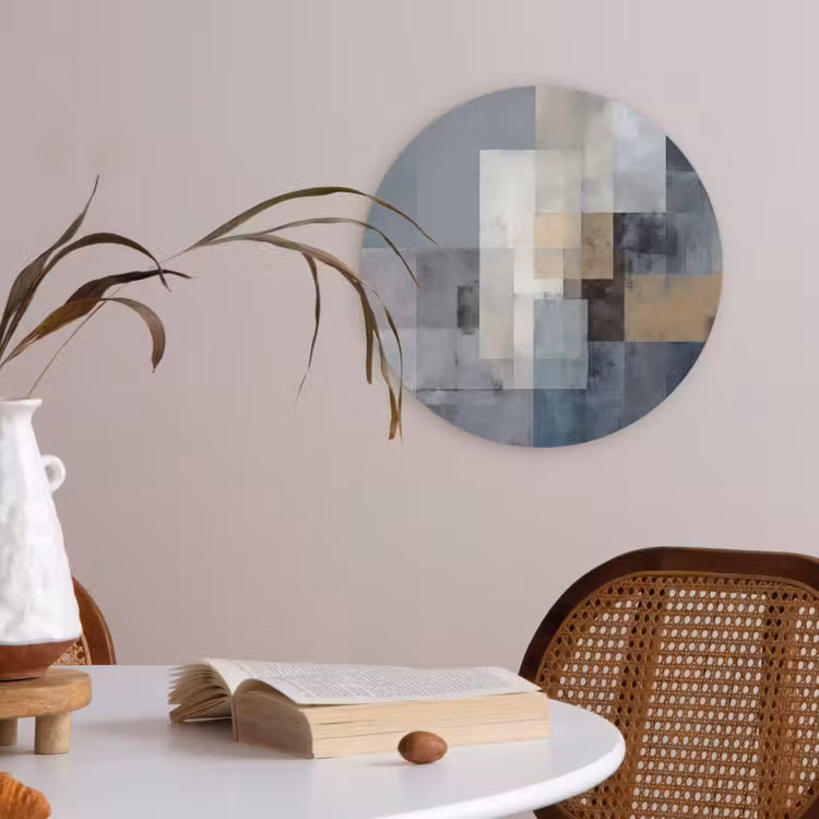 Rechthoeken - Abstract - Blauw Akoestische PET Vilt - Rond klein -sfeer3