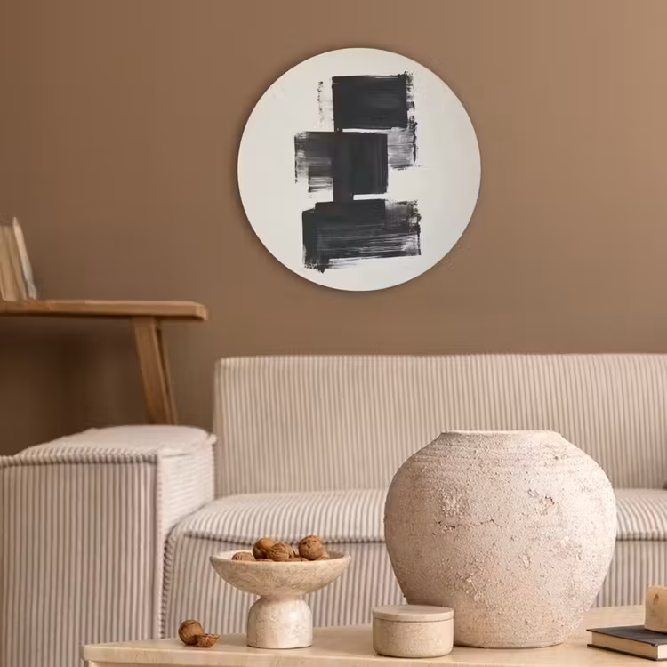 Rechthoeken - Penseelstreken - Abstract - Zwart Akoestische PET Vilt - Rond klein -sfeer1