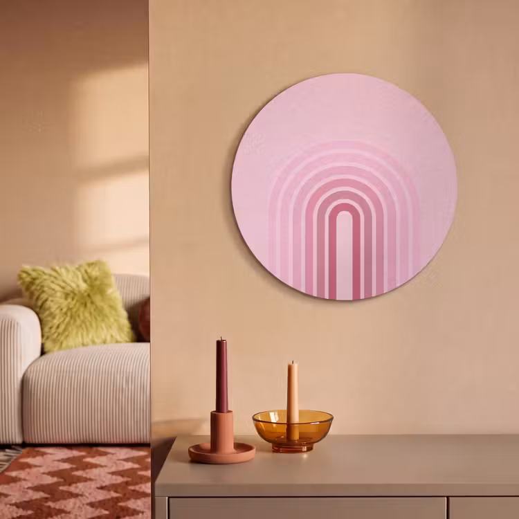 Regenboog - Roze - Abstract - Modern - Minimalistisch Akoestische PET Vilt - Rond klein -sfeer1