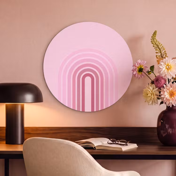 Regenboog - Roze - Abstract - Modern - Minimalistisch Akoestische PET Vilt - Rond klein -sfeer3