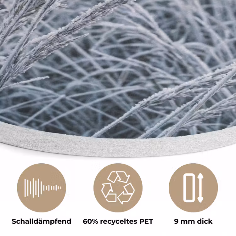 Rijp - Gras - Kristallen - Winter - Minimalistisch Akoestische PET Vilt - Rond klein -closeup_DE