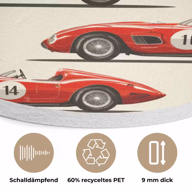 Raceauto - Retro - Rood Akoestische PET Vilt - Rond klein 838 -closeup_DE