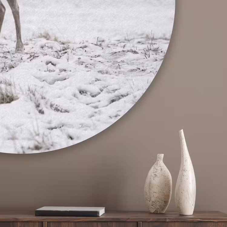 Rendier - Gewei - Sneeuw - Winter Akoestische PET Vilt - Rond klein -sfeer5_closeup