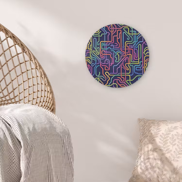 Retro - Abstract - Neon Akoestische PET Vilt - Rond klein -sfeer4