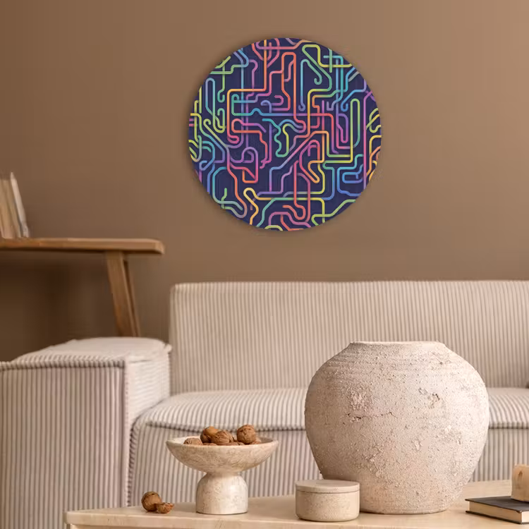 Retro - Abstract - Neon Akoestische PET Vilt - Rond klein -sfeer1
