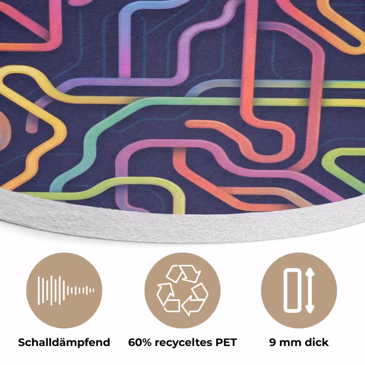 Retro - Abstract - Neon Akoestische PET Vilt - Rond klein -closeup_DE