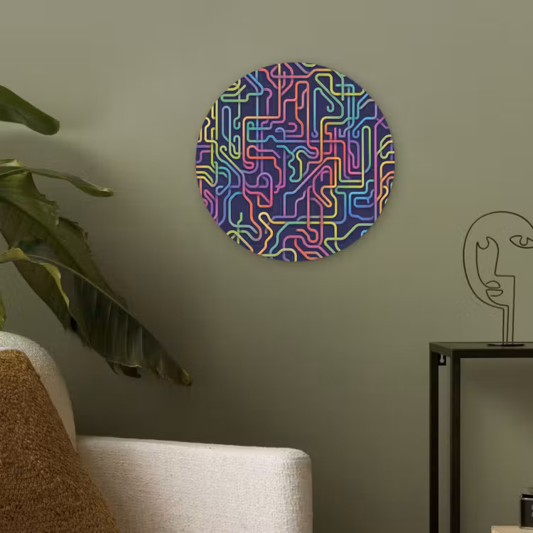Retro - Abstract - Neon Akoestische PET Vilt - Rond klein -sfeer2