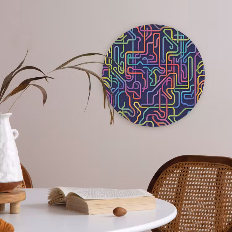 Retro - Abstract - Neon Akoestische PET Vilt - Rond klein -sfeer3