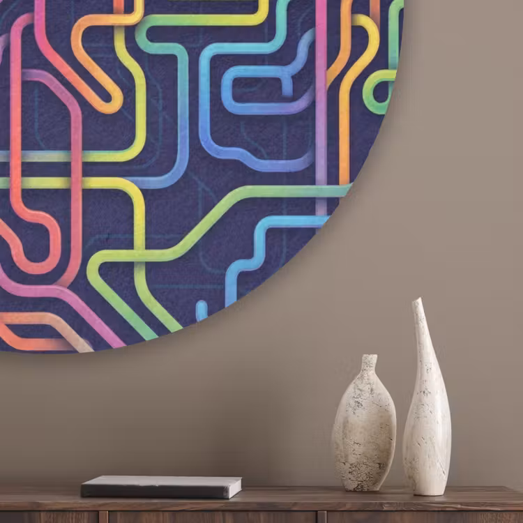 Retro - Abstract - Neon Akoestische PET Vilt - Rond klein -sfeer5_closeup