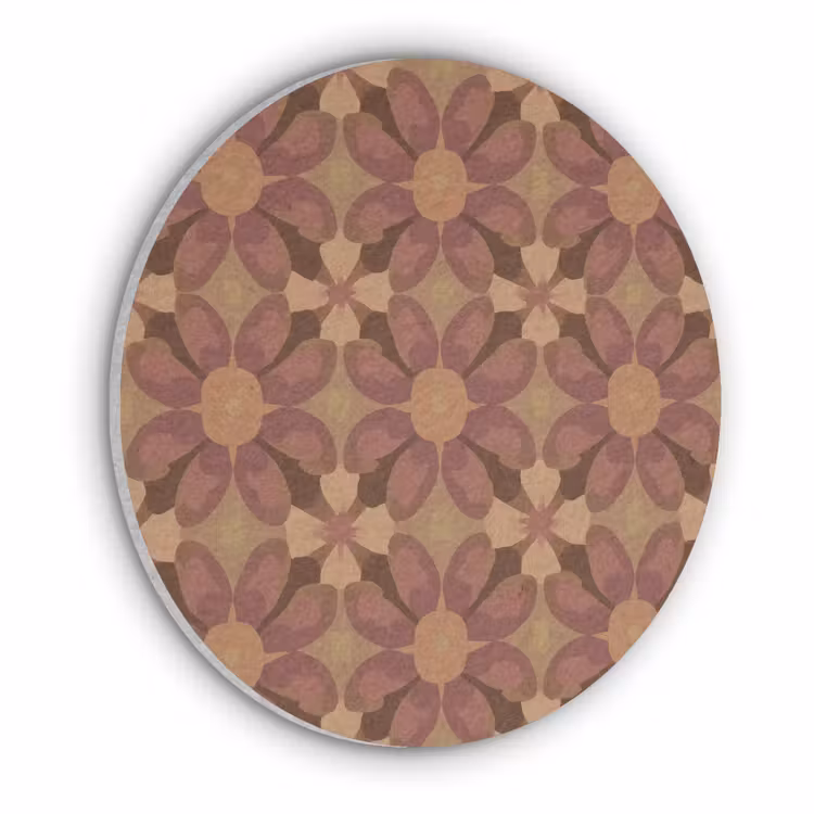 Retro - Bloemen - Bruin Akoestische PET Vilt - Rond klein 838 -3d