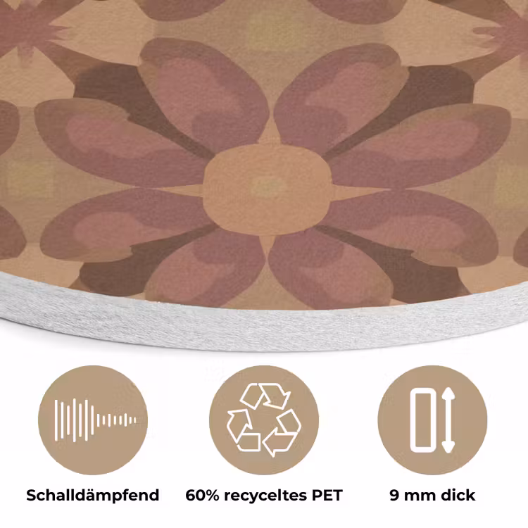 Retro - Bloemen - Bruin Akoestische PET Vilt - Rond klein 838 -closeup_DE