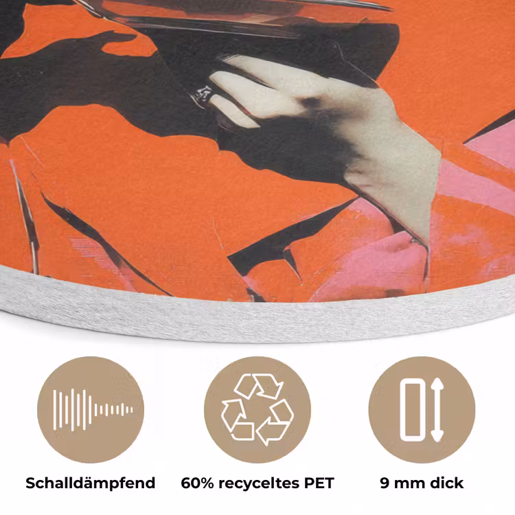 Retro - Vrouw - Kopje - Vlinders Akoestische PET Vilt - Rond klein -closeup_DE