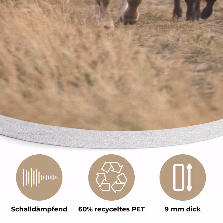 Runderen - Kudde - Landschap - Weide - Rustig Akoestische PET Vilt - Rond klein -closeup_DE