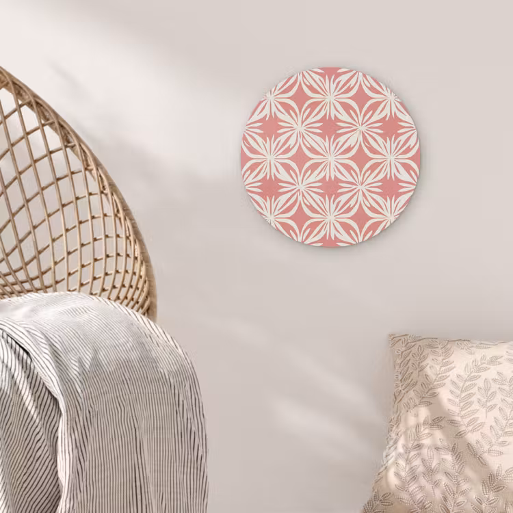 Roze - Bloemenmotief - Wit - Modern Akoestische PET Vilt - Rond klein 838 -sfeer4