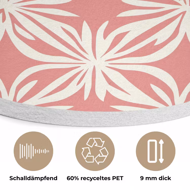 Roze - Bloemenmotief - Wit - Modern Akoestische PET Vilt - Rond klein 838 -closeup_DE