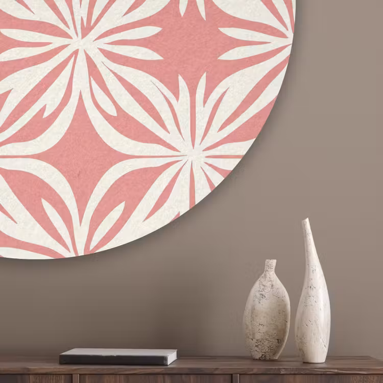 Roze - Bloemenmotief - Wit - Modern Akoestische PET Vilt - Rond klein 838 -sfeer5_closeup