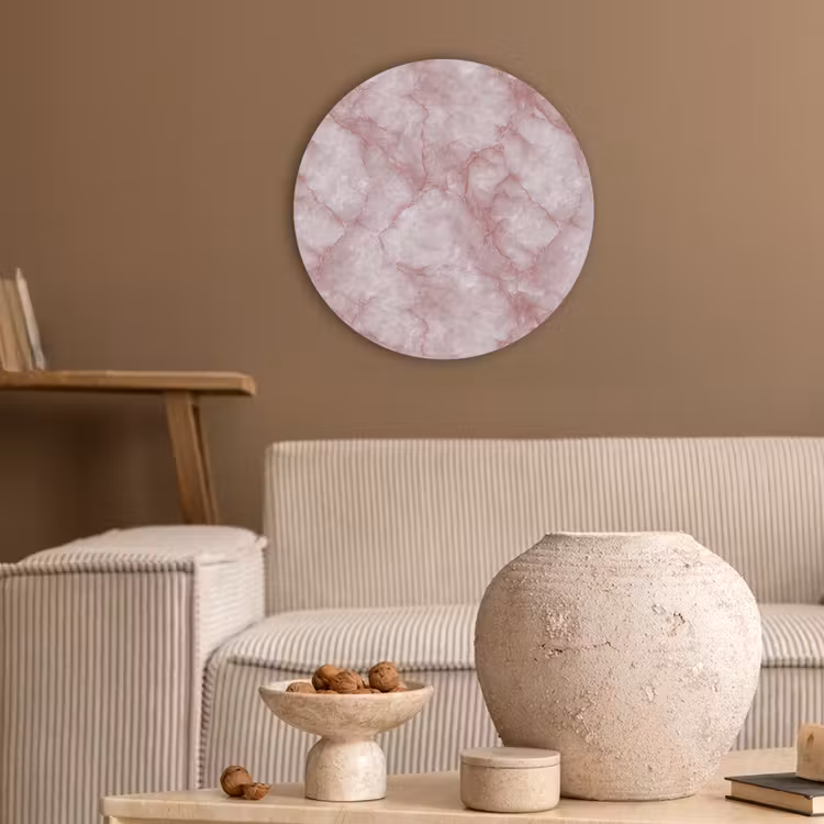 Roze - Kwartsmarmer - Aders Akoestische PET Vilt - Rond klein 838 -sfeer1