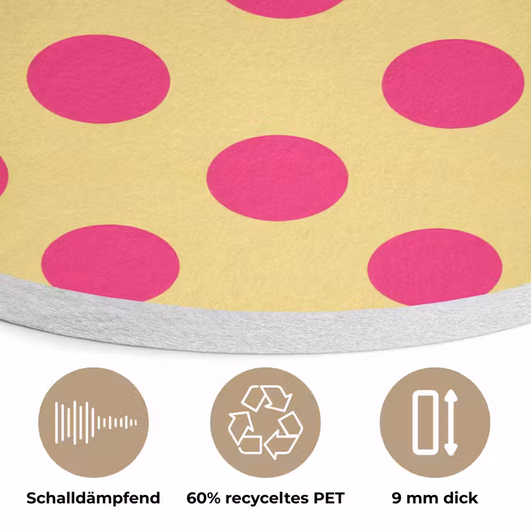 Roze - Stippen - Geel Akoestische PET Vilt - Rond klein 838 -closeup_DE