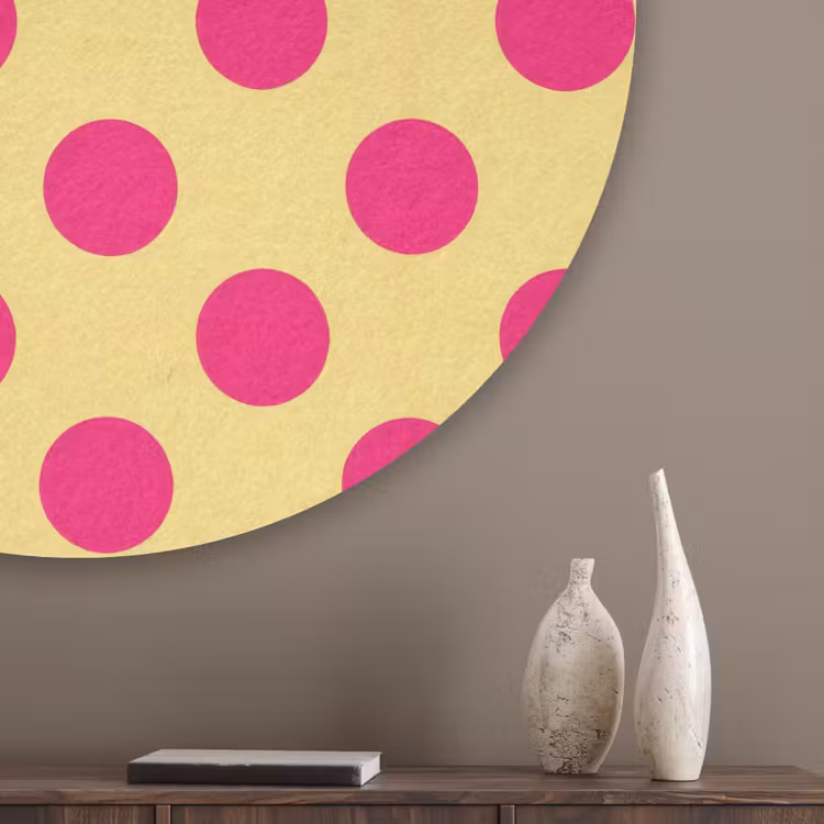 Roze - Stippen - Geel Akoestische PET Vilt - Rond klein 838 -sfeer5_closeup